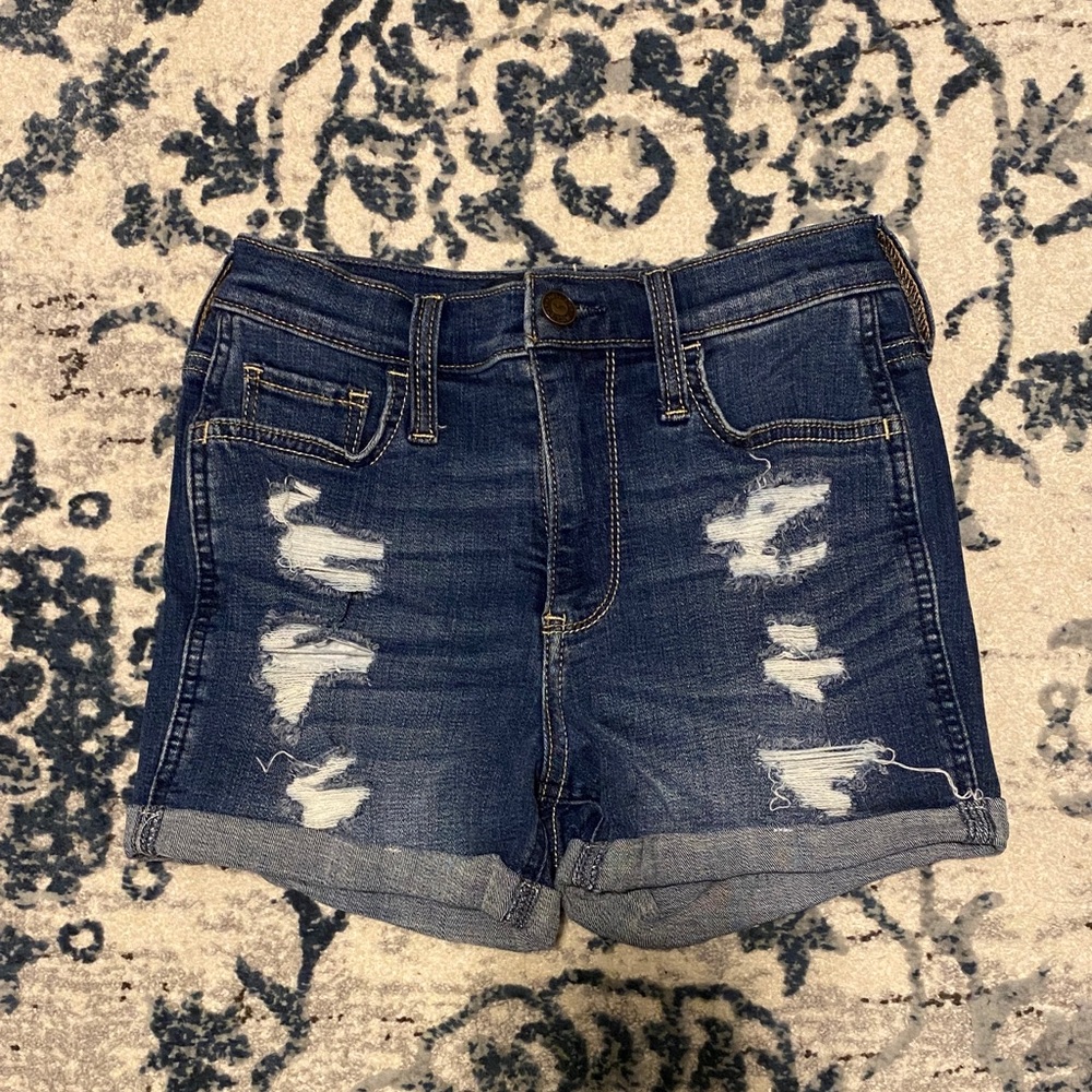 Hollister High-Rise Blue Distressed Jean Shorts